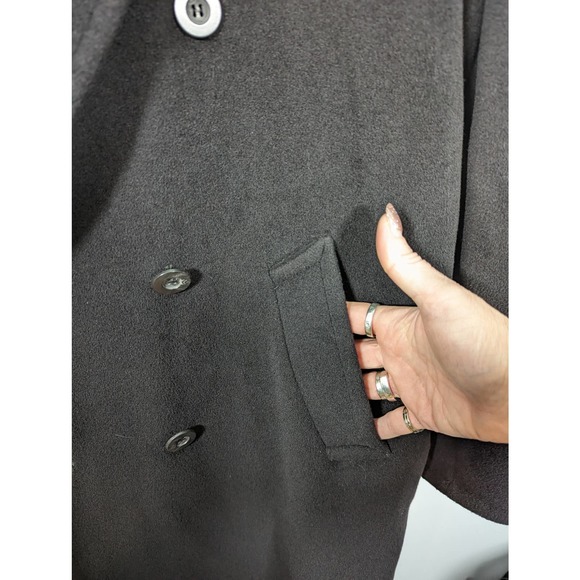 Vintage 80's MaxMara Made in Italy Black Wool Long Maxi Coat Double Breasted - Picture 9 of 12